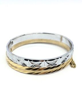 Vintage Gold Silver Tone Bracelets Bangles Etched Stack Hinged Safety